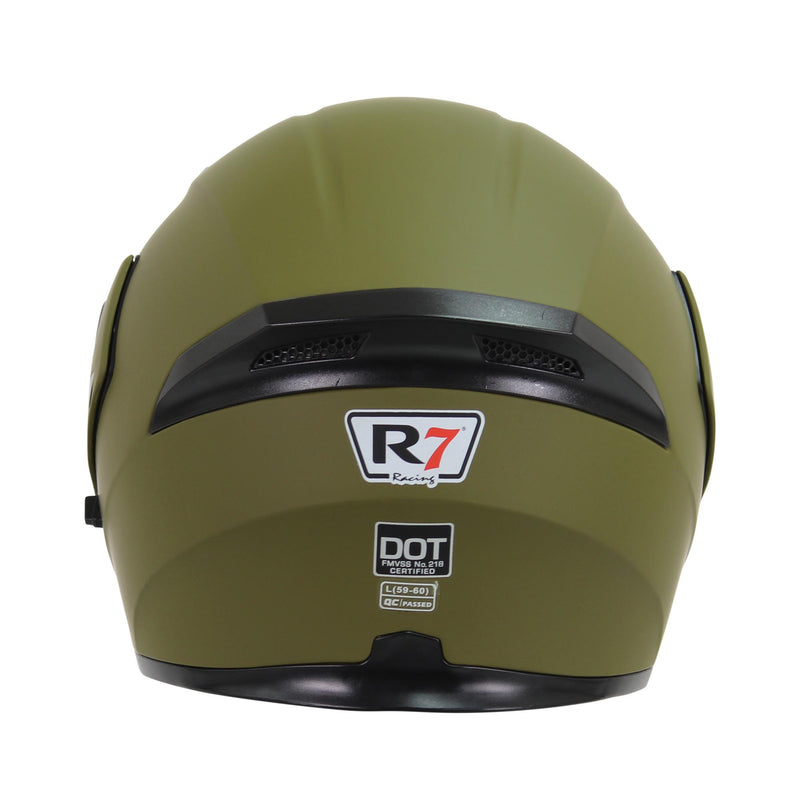CASCO ABATIBLE R7 RACING UNSCARRED SOLID DOBLE MICA DOT VERDE CAMO MATE