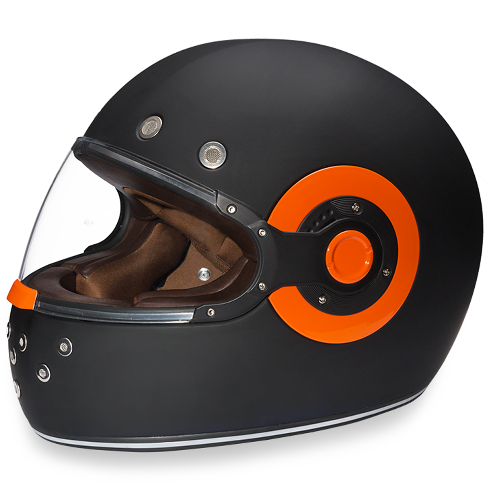 Casco Cerrado Integral Daytona Retro D.O.T. - Negro Mate / Naranja